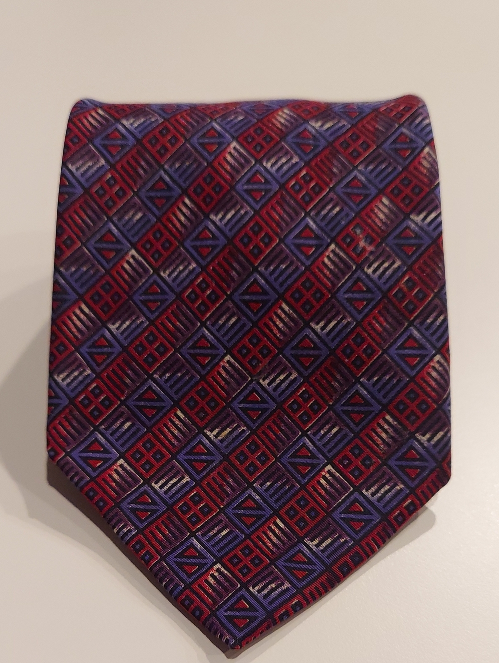Vintage Geoffrey Beene Red and Blue Geometric Silk Tie